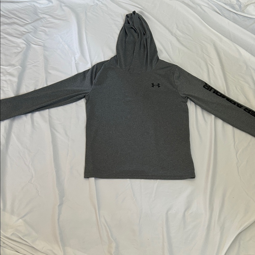 Under Armour Charcoal hooded Pullover with Logo youth large athletic wear